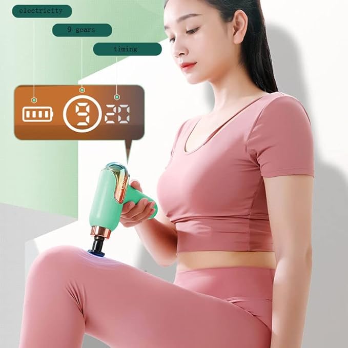 Massage Gun Deep Tissue Massager with 9 SpeedsUltra-Quiet Handheld Mini Percussion Muscle Massage Gun with 4 Massage Heads(Color:A)