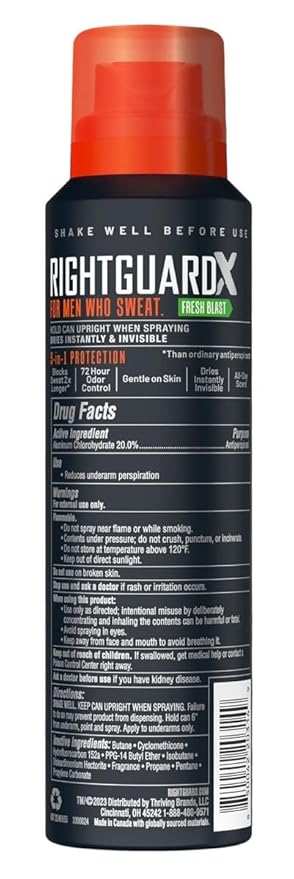 Right Guard Xtreme Defense Dry Spray Fresh Blast 3.8 Ounce Men (Pack of 2)