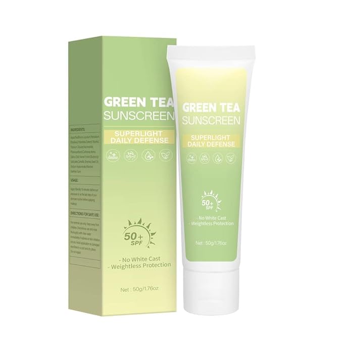2PCS Green Tea Sunscreen for Face SPF 50 Facial Sunscreen Non-Greasy &amp No White cast Lightweight Hydrating