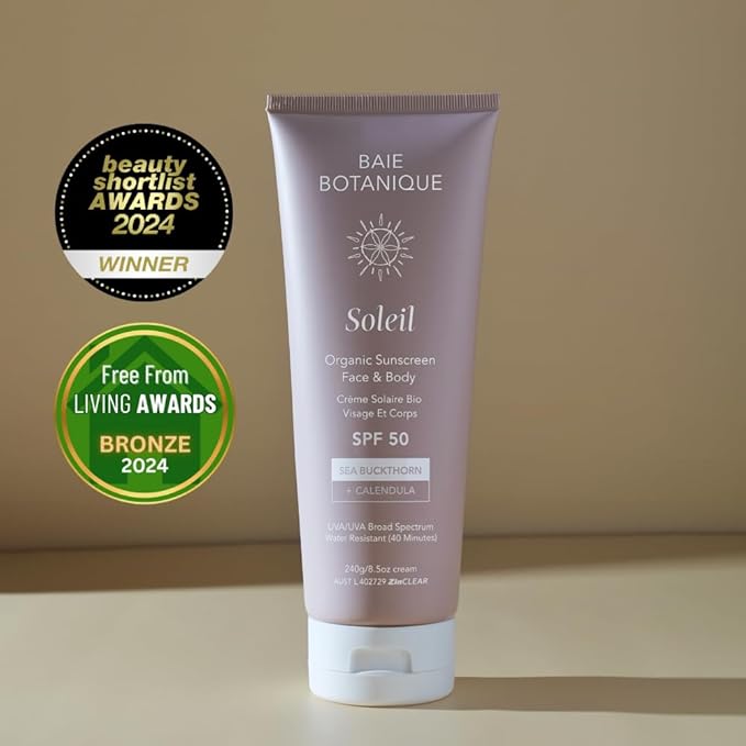 Baie Botanique Soleil – Organic Mineral Sunscreen SPF 50 for Face &amp Body – Non-Toxic – Sea Buckthorn &amp Calendula – Natural &amp Vegan – Chemical Filter Free – Reef Safe – Broad Spectrum UVA/U