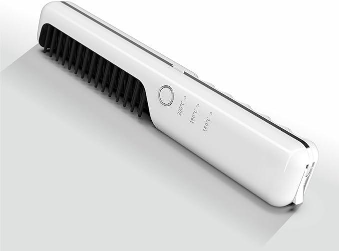 2 in 1 Rechargeable Cordless Hair Straightener Iron and Curling Iron. Heat Brush Straightener and Flat Iron Comb for Curly Hair. Automatic Constant Temperature Technology with Third Gear.