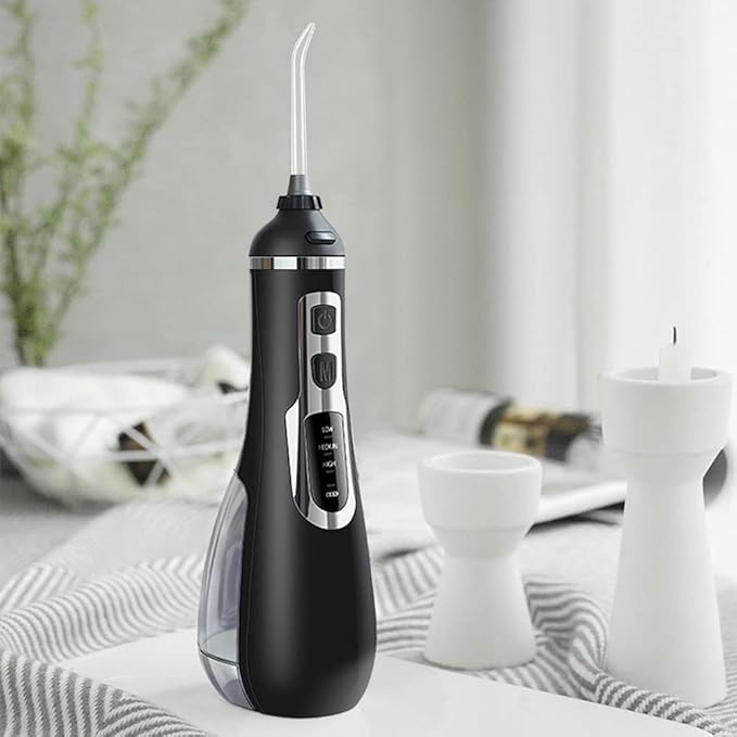 Water Dental Flosser for Teeth Cleaning Waterproof Dental Picks Floss Oral Irrigator with 4 Tips and 200ML Water Tank (Color : Black)
