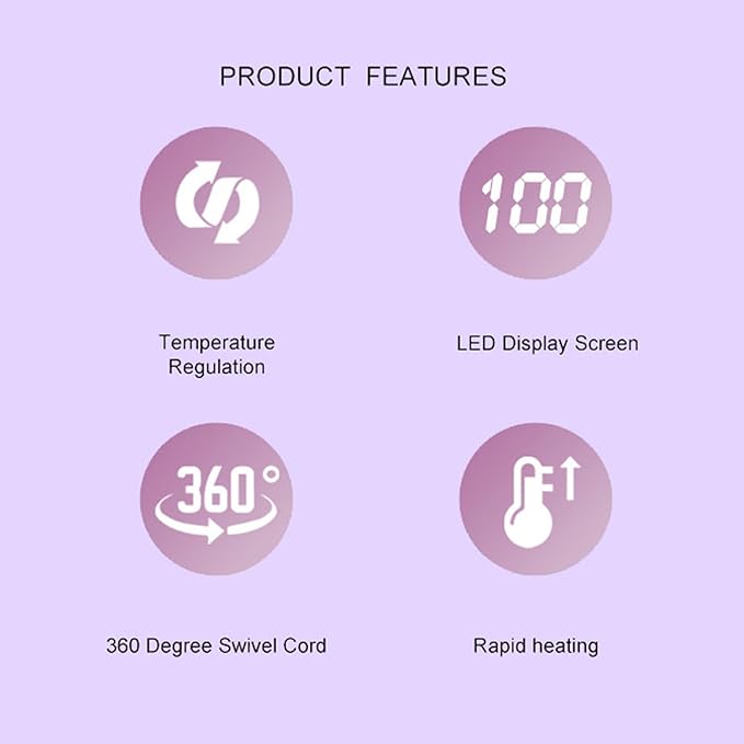 Brrnoo Ceramic Hair Curling Iron Professional Ionic Hair Curler with Swivel Power Cord for All Types Gradient Purple (US Plug)
