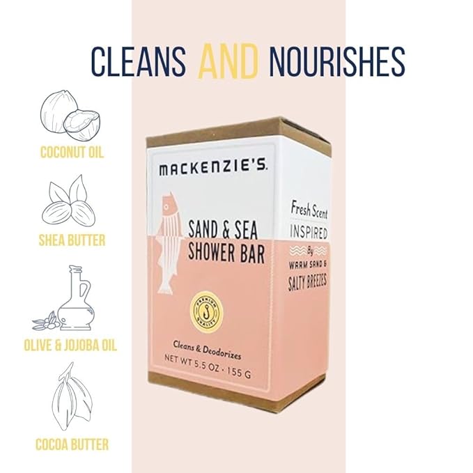 MacKenzie's Sand &amp Sea Deodorant &amp Shower Bar Bundle - Gifts for Women - Gifts for Men - Coastal Gifts - Natural - Sea Salt - Ozone - Citrus