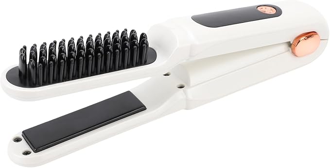 YUYTE Hair Straightener Brush for Women: 2 in 1 Curling &amp Straightening Brush with Dust Cover Ceramic Hot Comb with 3 Temps for Hair Styling (White)