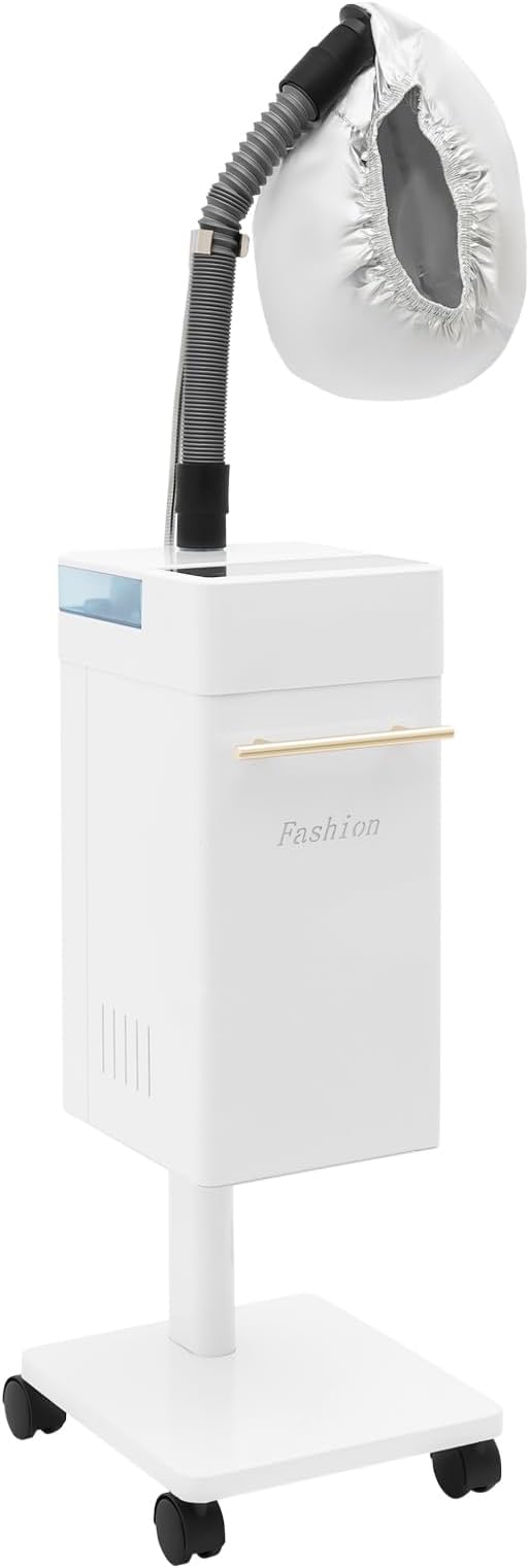 DYRABREST Professional Nano Hair Steamer Heavy-Duty Nano Steam Hair Treatment Machine Freestanding Multi-Function Hair Care Steamer for Color Spa Scalp Care 4 Wheels &amp External Tank (White)