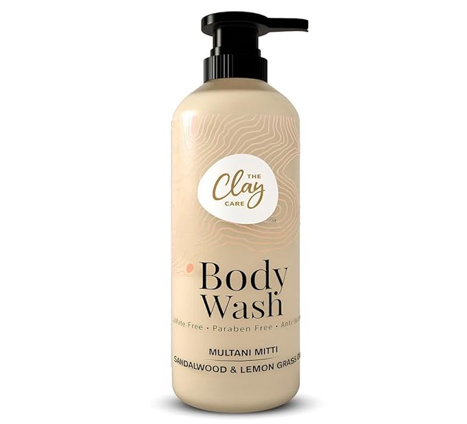 The Clay Care Natural Multani Mitti Body Wash with Sandalwood and Lemon Grass Oil Paraben Free Sulfate Free Vegan 200ml