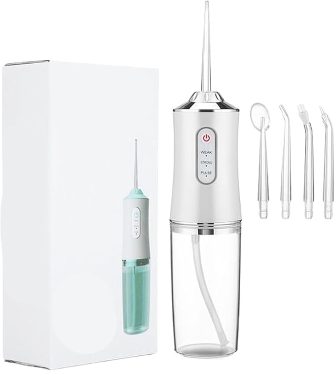 Oral Irrigator Portable 4 Tip 3 Modes Waterproof Teeth Cleaner(White)