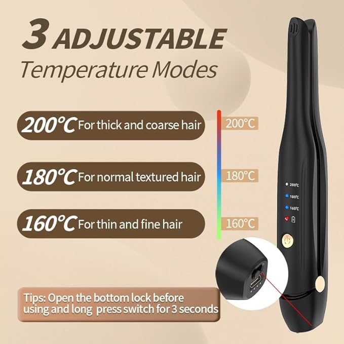 Cordless Hair Straightener and Curler 2 in 1 Ceramic Flat Iron Mini Cordless Portable Travel Hot Tools Straight Curl for Women Men USB Rechargeable with Pouch for Fine to Thick Hair