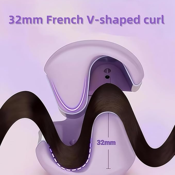 Explicitu Hair Styling Tool with Negative Ionic Technology French Curls Iron Anti-Scald Waver Hair Crimper 40M Damage-Block Ions Curling Iron 4 Gears Double-Sided Heating (Purple)