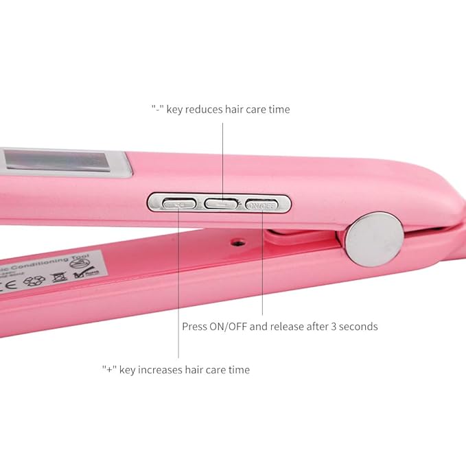 Professional Recovers Damaged Hair Tool with Ultrasonic Infrared Hair Care Iron Cold Flat Iron Hair Treament Styler LCD Display Infrared Hair Straightener Ceramic Flat Iron (Pink)