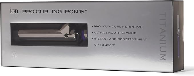 ion Titanium Pro Curling Iron 11/2 Inch Heats up to 450°F Maximum Curl Retention Dual Voltage