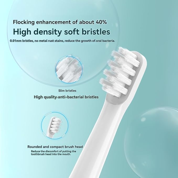 Adaptive Electric Toothbrush Head Compatible for MijiaSonic T100 Replacement Brush Head MES603 Soft Bristle Universal(T100-PK-6Pcs)