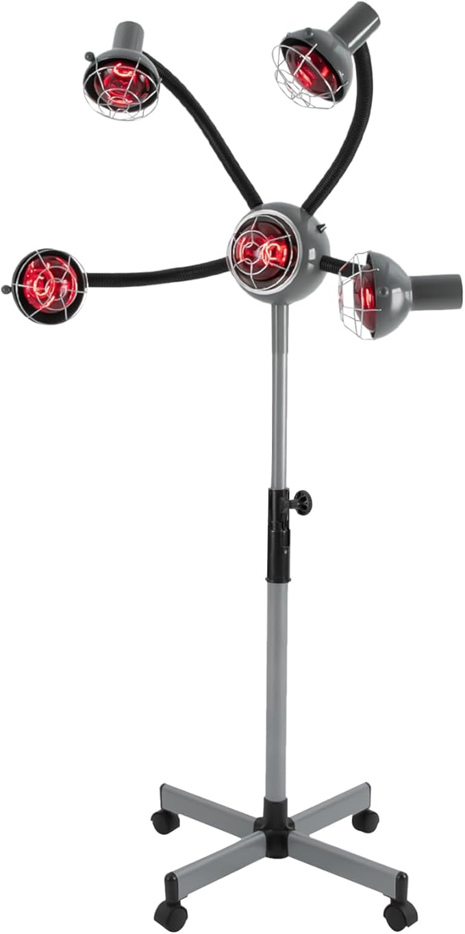 Hairdressing Heater 5-Head Infrared Heat Lamp 750W Salon Hair Steamer with 4 Wheels Adjustable Infrared Hair Dryer Color Processor Accelerator Hair Styling Perming Dyeing Machine (Silver-grey)