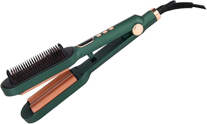 Semme 3 Waver and Straightening Comb Dual Purpose Hair Styling Tool with 5 Adjustable Temperature Settings LCD Display for Beach Waves Straight Locks (US Plug)