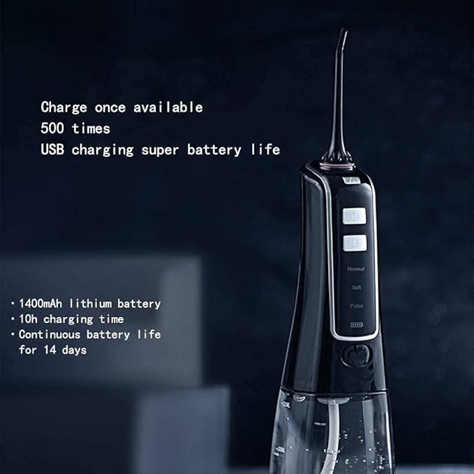 Water Flosser Cordless for Teeth - Portable Dental Oral Irrigator 3 Modes Rechargeable IPX7 Waterproof Water Pick Teeth Cleaner for Home Travel (Black)