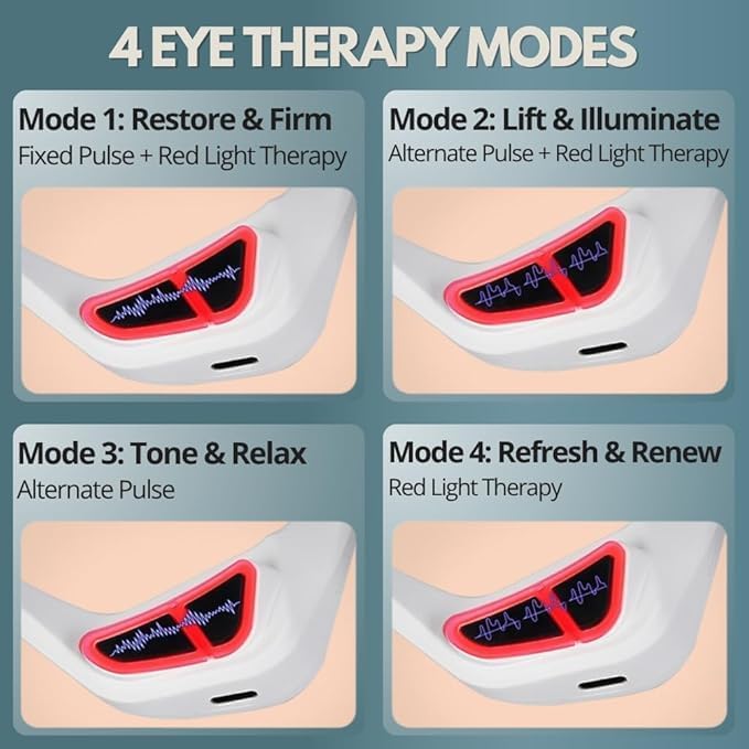 Under-Eye Red Light Therapy Device with Microcurren 3D Contour Eye Massager for Dark Circles Eye Bags &amp Wrinkles Rechargeable Under Eye Treatment Device for Puffiness and Fine Lines