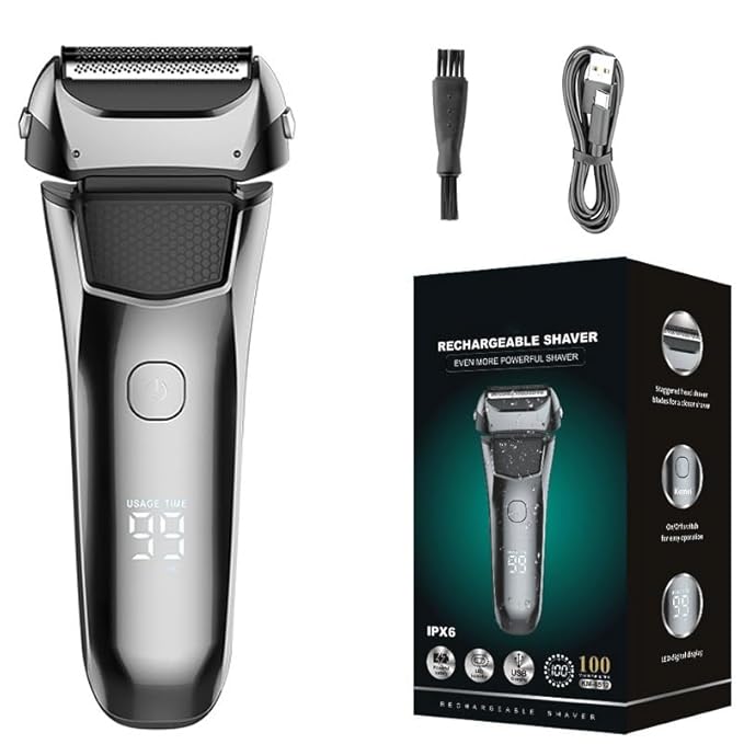 Men's Shaver Washable Wet &amp Dry Electric Shaver for Men Face Beard Electric Razor Rechargeable Head Bald 3-Blade Shaving Machine