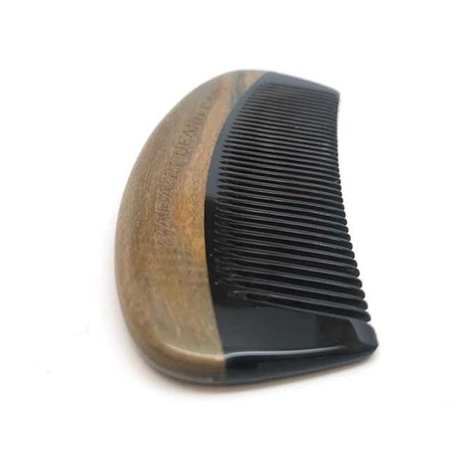 Badass Beard Care Black Series - Fine Tooth Ox Horn Comb For Men - 100% Ox Horn &amp Sandalwood Hand Made Sanded and Polished