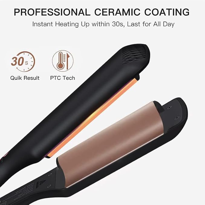 AIKO Pro Double Barrel Ceramic Hair Waver Beach Wave Egg Roll Curling Iron 2 Embedded Ceramic Barrels Styling Tool (Black Rose Gold)