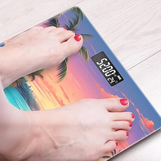 Digital Scale for Body Weight Highly Precision Bathroom Weight Scale 400 lbs with Backlit Display Personalized Scale for Home-Beautiful Tropical Beach with Palm Trees and The Sun Setting