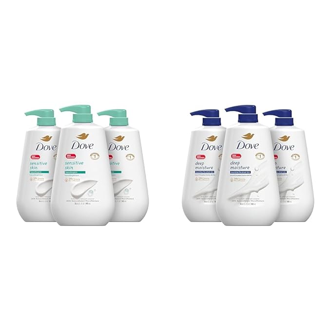 Dove Sensitive Skin Body Wash Hypoallergenic and Paraben-Free 30.6 fl oz (Pack of 3) &amp Body Wash with Pump Deep Moisture For Dry Skin Moisturizing Skin Cleanser