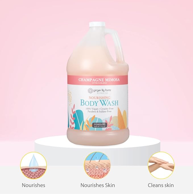 Ginger Lily Farms Botanicals Nourishing Body Wash Champagne Mimosa 100% Vegan &amp Cruelty-Free Citrus Blend Scent 1 Gallon Refill (Pack of 4)