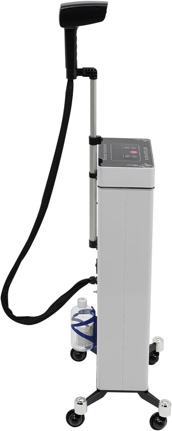 Electric Nano Hair Steamer 1200W 3-in-1 Standing Deep Conditioning Hair Steamer with Nano Spray Negative Ion Blue Light Intelligent HeatingAdjustable Mobile Hair Care Machine for Salon Spa(White)