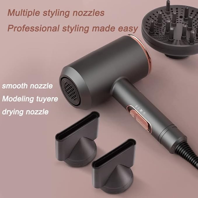 Powerful Electric Hair Dryer Low Noise Below Dryer Hot Cold Wind Hairdryer 3 Heat Settings 2 Speeds 2 Nozzles 2200W 220V