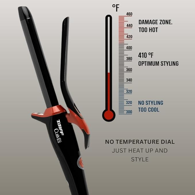 TAIFF Curves Professional Black Titanium Curling Iron – High-Performance Hair Curler &amp Rizadora para Cabello with Dual Voltage | Fixed Temperature 410°F | 3/4”
