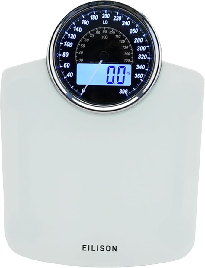 EILISON Highly Advance 2-in-1 Digital &amp Analog Weighing Scale for Body Weight-400lbs 4 High Precison GX Sensor Accurate Thick Tempered Glass Extra Large Display (White)