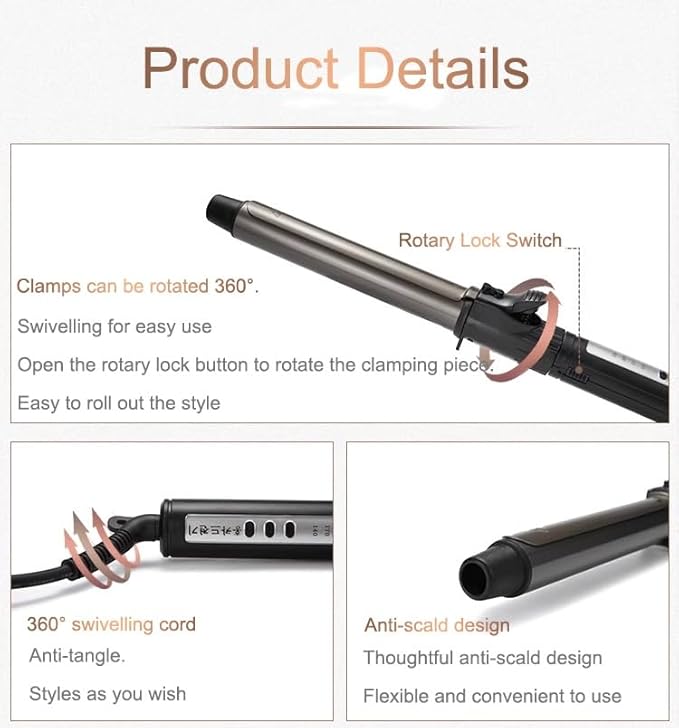 DONGXIAO 32MM Barrel Curling Iron Curler for Long &amp Short Hair Rotating Electric Curler Fast Heating to 220C Permanent Tools