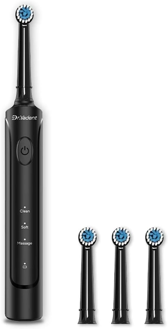 Compatible for Dr.Yadent Rotating Toothbrush - IPX7 Waterproof 3 Modes 4 Heads Rechargeable Battery for Adult Deep Cleaning