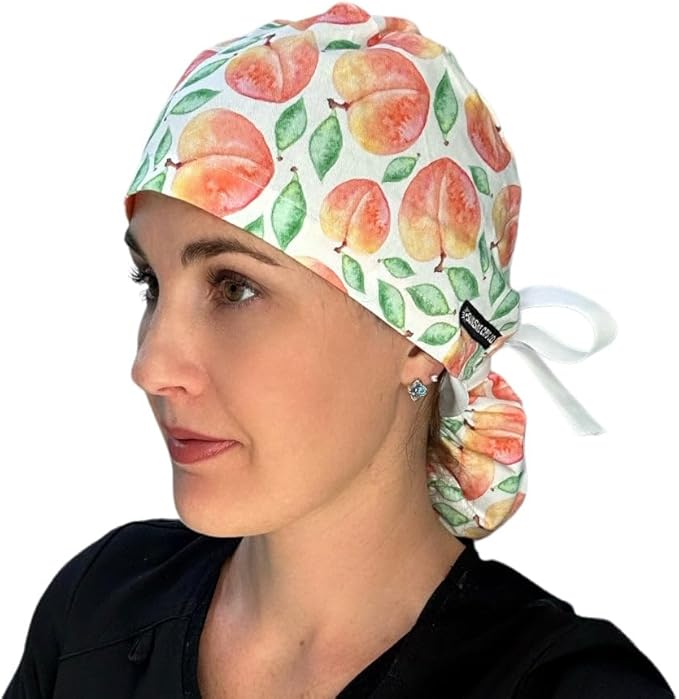 Just Peachy Ponytail Scrub Cap for Women Surgical Cap for Long Hair Satin Lining Optional