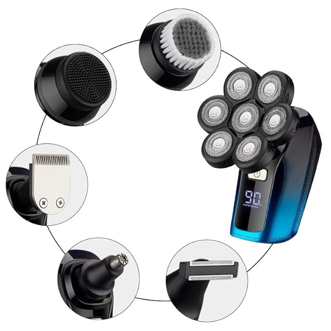 Electric Razor for Men 6 In 1 Electric Shaver Independently 7 Heads Floating Cutter Head Waterproof Digital Display Razor Multifunction USB Charging Trimmer For Men