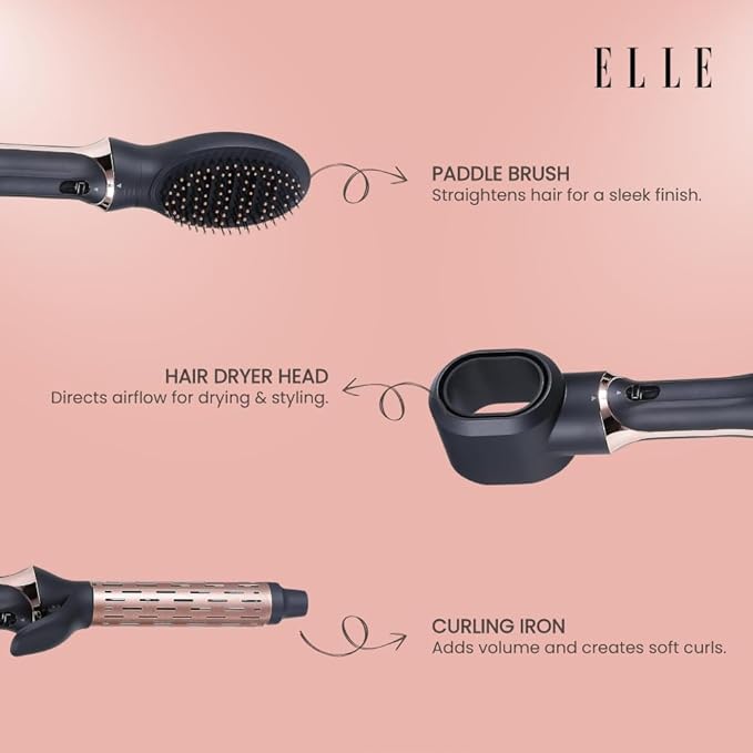 Elle - 4 -in-1 Hair Styler Set Multi Function Styling Tool (Black)