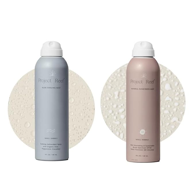Project Reef SPF 30 Mineral Sunscreen Spray &amp Cooling Mist w/Aloe Vera Peppermint Cucumber - Non-Aerosol Reef Safe Sunburn Relief No White Cast Sunscreen for All Skin Types