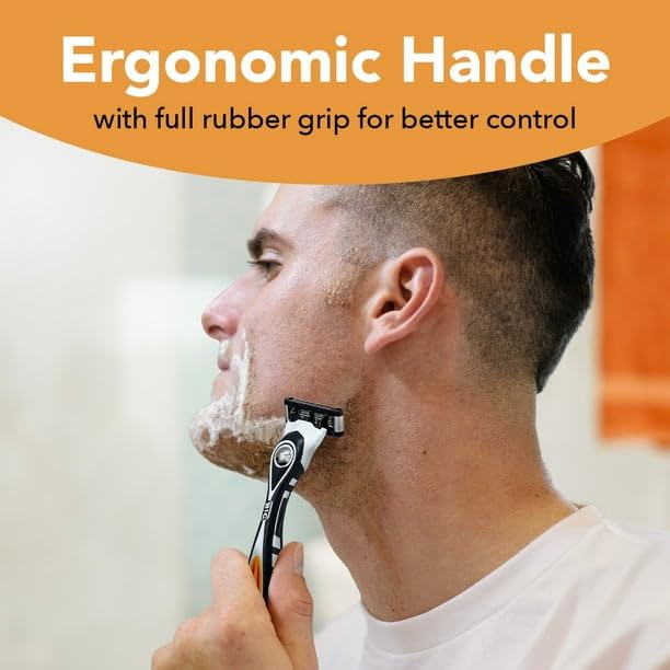 Flex 5 Refillable Razors For Men Long-Lasting 5-Blades 1 Handle And 12 Refills Pivoting Head And Ergonomic Handle With Aloe And Vitamin E