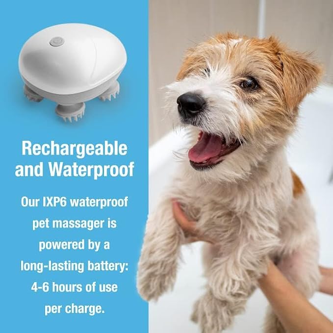 Tilcare Handheld Pet Massager for Dogs and Cats Electric Cat and Dog Massage Tool - Head and Back Scratcher for Relieving Tension Tight Muscles and Stiffness with Four Rotating Massage Heads