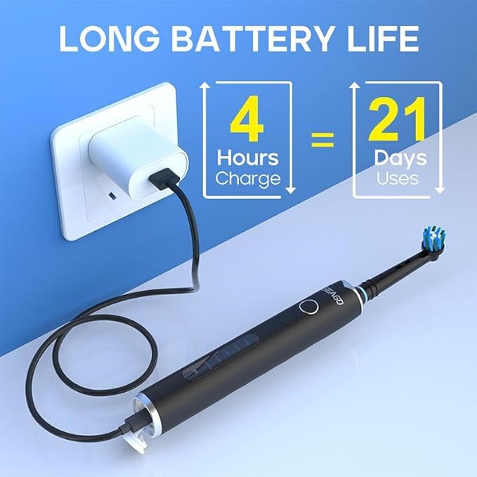 Electric Toothbrush for Adults with 3 Brush Heads 5 Modes Rechargeable Power Toothbrush 2 Min Smart Timer and IPX7 Waterproof (Black)