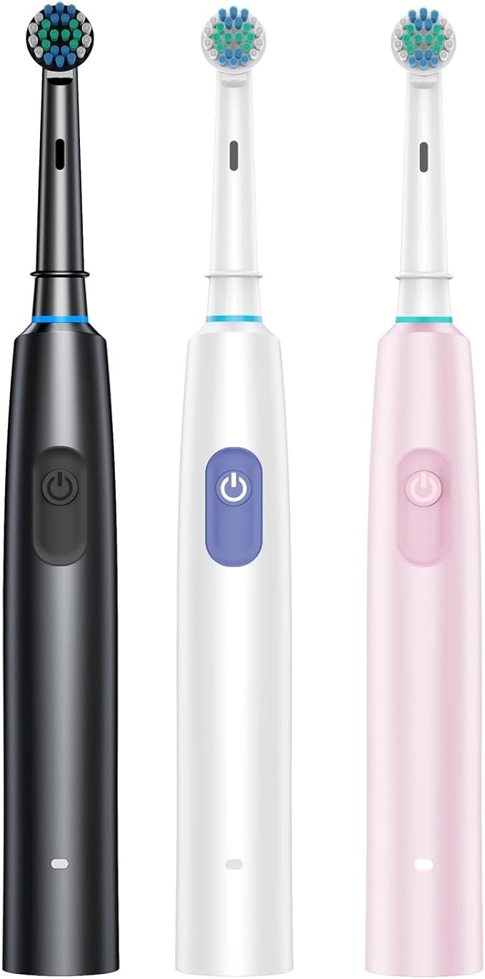 2pcs Rechargeable Rotating Toothbrush - Adult Timer 6 Mode USB Charger with Replacement Heads Set(2002black White)