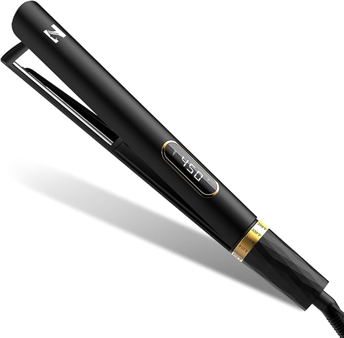 Nicebay Flat Iron Hair Straightener 1 Inch Titanium Hair Straightener &amp Curler Fast Heating5 Temp Settings Negative Ion TechnologyTravel-Friendly Smooth Salon Design