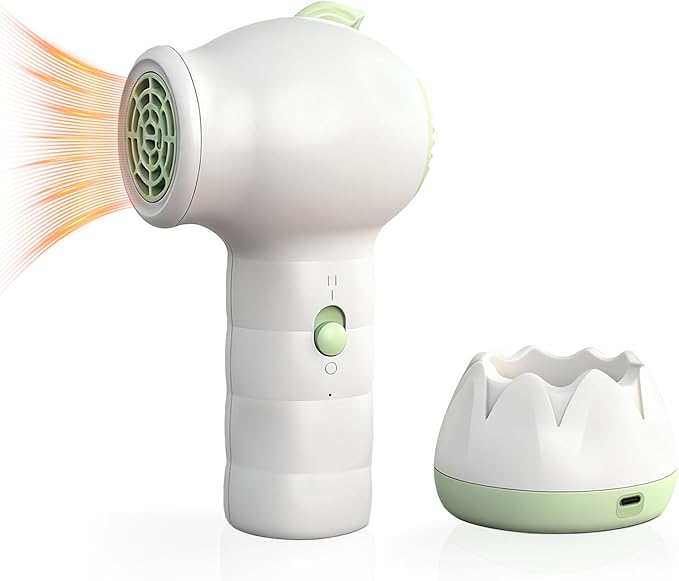 NUFR Cordless Hair Dryer for Kids Portable Low Heat Gentle Airflow Handheld Cute Mini Blow Dryer with Charging Base for Hair Body Delicate Skin USB Rechargeable Small Home Travel Hair Dryer