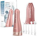 AquaSonic Aqua Flosser PRO - Rechargeable Electric Cordless Water Flosser for Teeth Gums &amp Tongue - Waterproof Modern Design 300ml Large Tank 3 Modes 6 Jet Tips Deluxe Tongue Nozzle - Rose Go