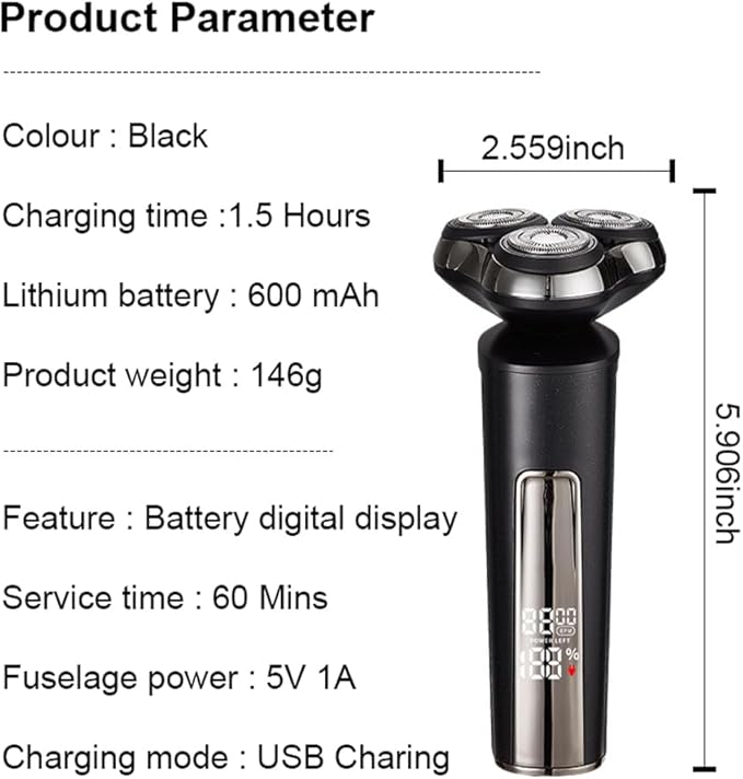 PATIGARU Electric Razors for Men - IPX7 Waterproof for Wet &amp Dry Shave Portable Razor with LCD Display Beard Trimmer Cordless with USB-C Charging Cable