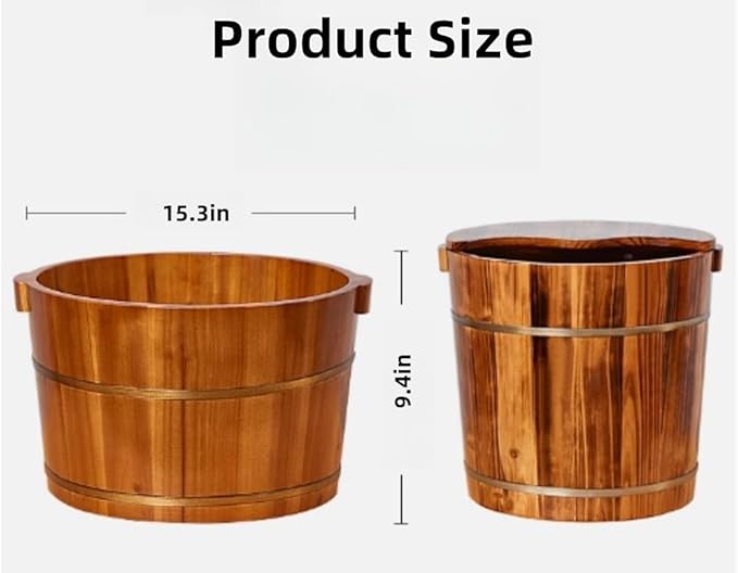 Natural Solid Wood Feet Basin Tub Foot Soaking Barrel Sturdy Wooden Bucket with Lid Cover for Feet Bath Spa Massage Sauna Household Insulation Steamed