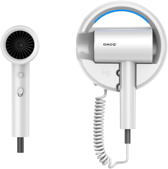 Hotel Wall Mount Hair Dryer for Bathroom with Night Light 110V Quiet Overheat Protection Negative Ion Technology
