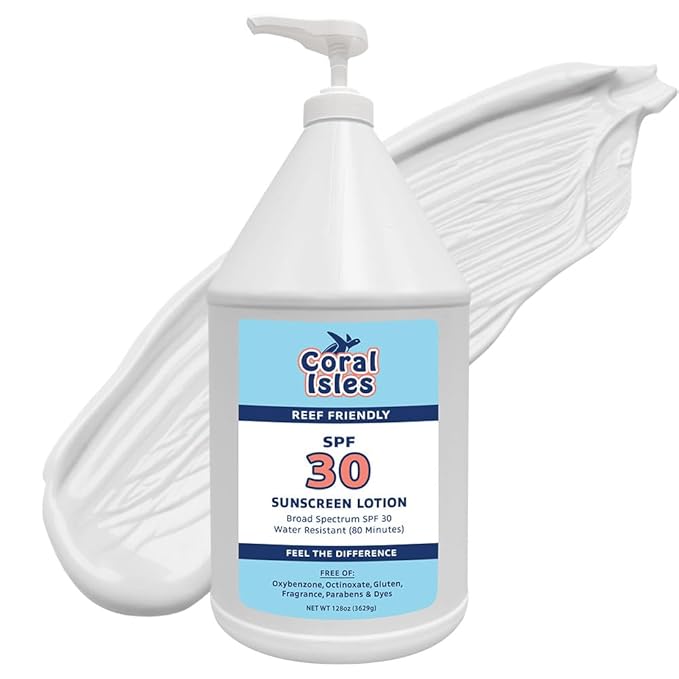 Coral Isles by Rocky Mountain Sunscreen | SPF 30 Lotion | Broad Spectrum UVA/UVB Protection | Hawaii Reef-Safe Act Compliant | Oxybenzone &amp Octinoxate Free | Water Resistant 80 Min. | 128 Fl Oz