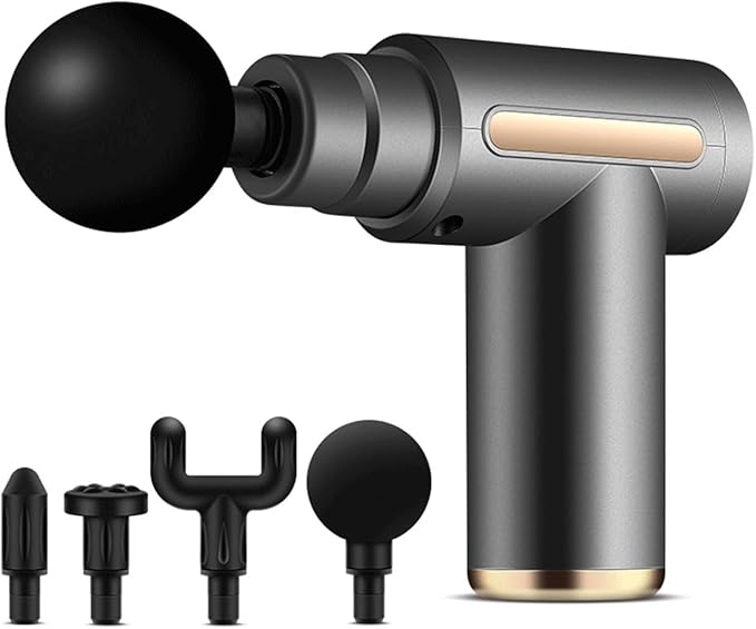Massage Gun Deep Tissue Portable Massage Gun with 4 Interchangeable Massage Heads for Deep Muscle Relief &amp Relaxation 99 Touches Best Gift (Gray)