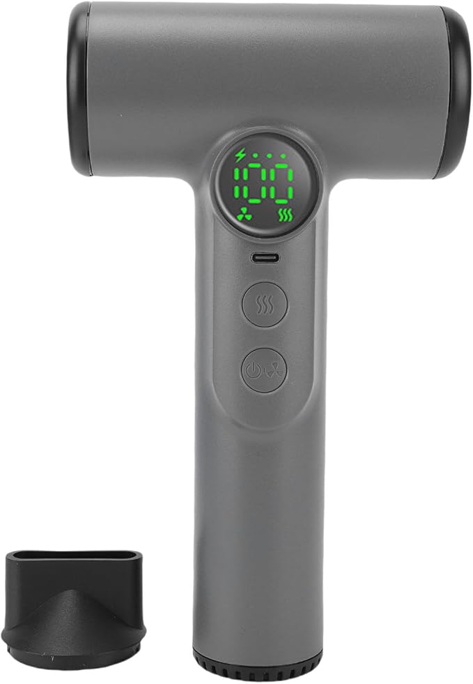 fosa Cordless Hair Dryer Rechargeable Battery Operated Blow Dryer 100 Heat &amp Speed Settings 30000 RPM with Digital Screen &amp Memory Function for Travel Students Dormitory (Dark Gray)